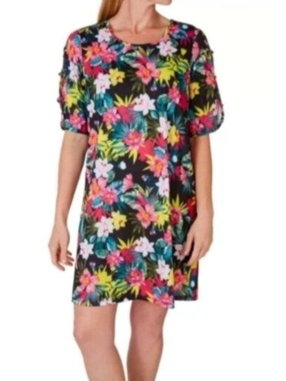 Caribbean Joe NWT Tropical Island Floral Print Shoulder Shift Dress SPF 50 Sz XL